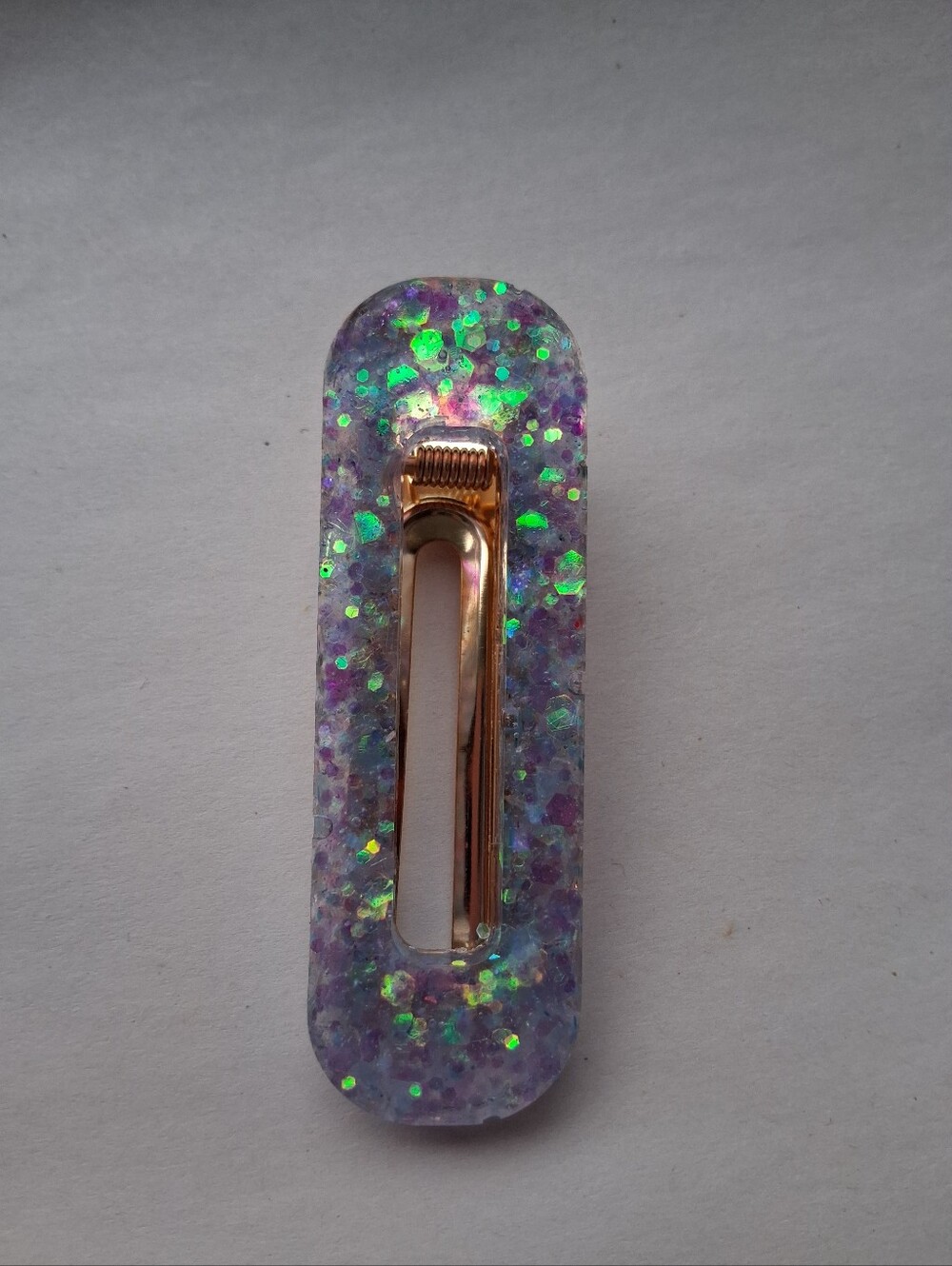 5/$25 Hand Crafted Iridescent Purple and Green Glitter Resin Hair Clip - Picture 3 of 3